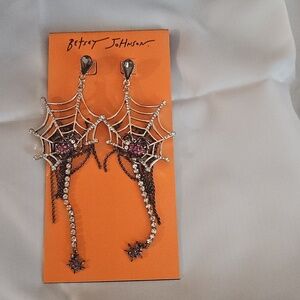 Betsey Johnson Pink and Silver Spider Web Earrings